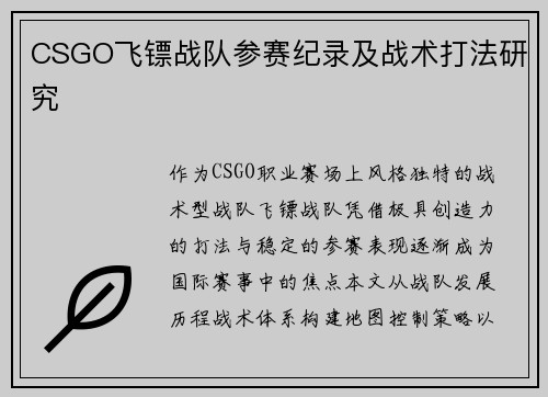CSGO飞镖战队参赛纪录及战术打法研究